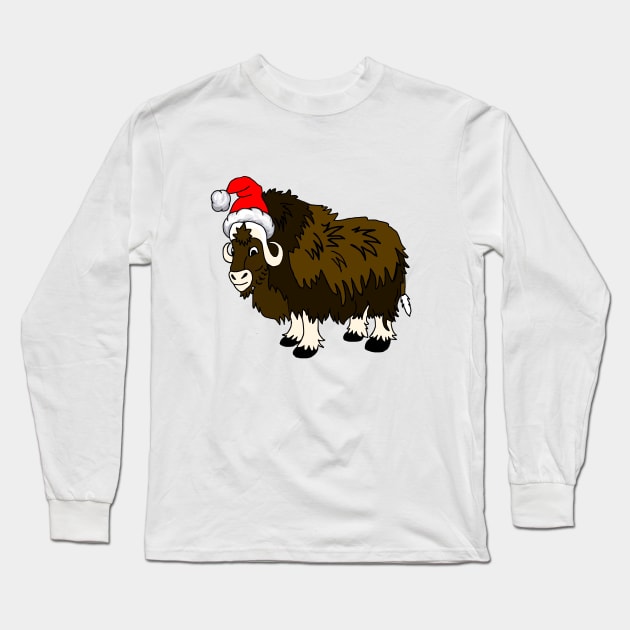 Christmas Santa Muskox Long Sleeve T-Shirt by imphavok